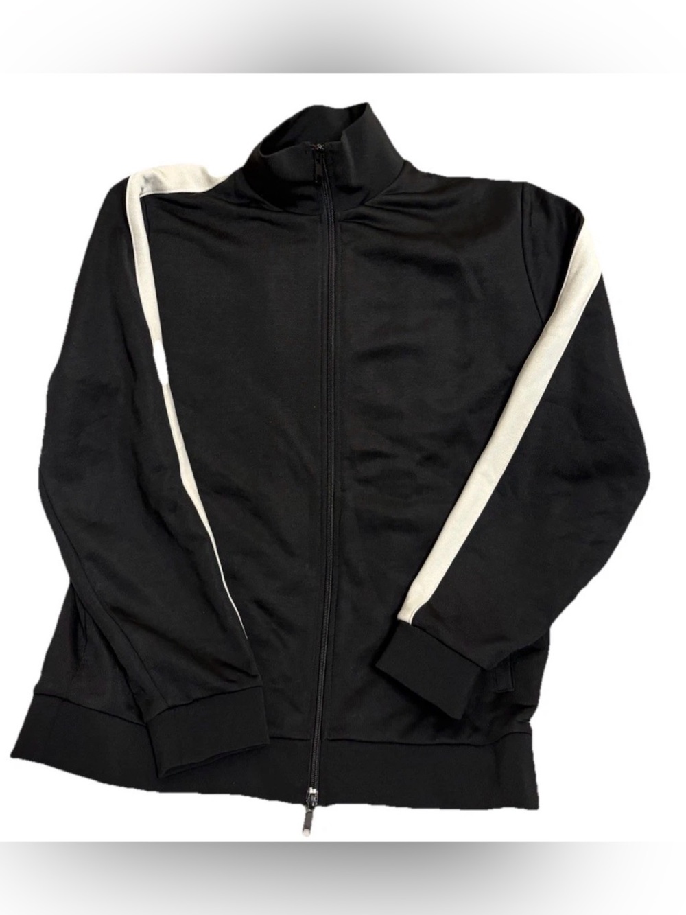 Vince Mens Track Jacket Zip-Up Black W/white  Ribbon Size L